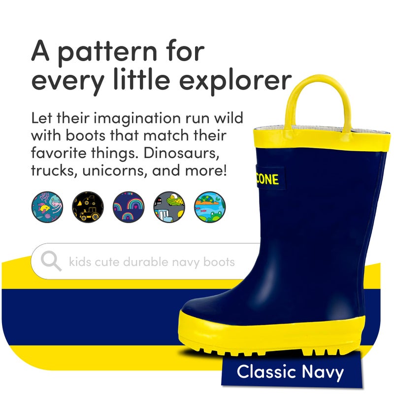 LONECONE Rain Boots with Easy-On Handles in Solid Colors for Boys and Girls, Play-Proof Flexible Rubber, Durable Non-Slip Treads, Kid-Friendly for Hours of Joy - Navy Blue, 7 Toddler - Image 4